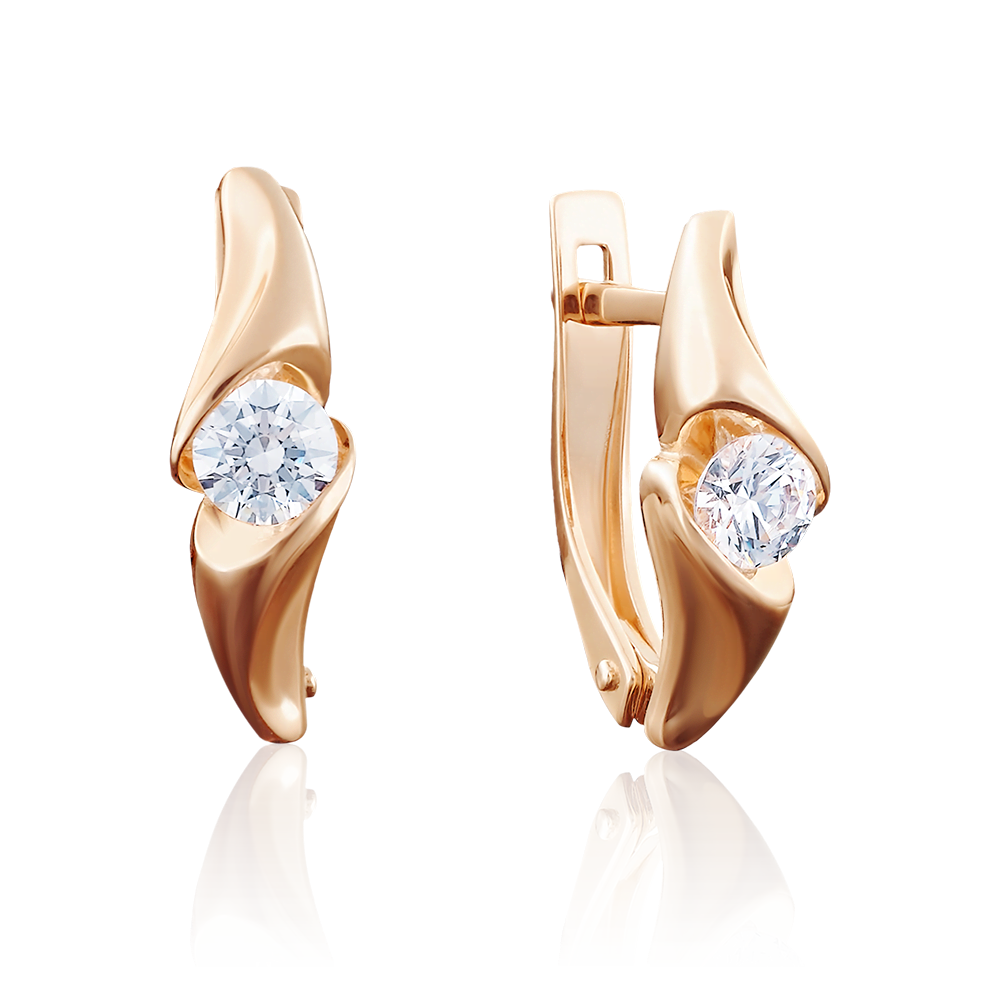 Серьги с английским замком из красного золота с бриллиантом 02-3888-00-101-1110-30