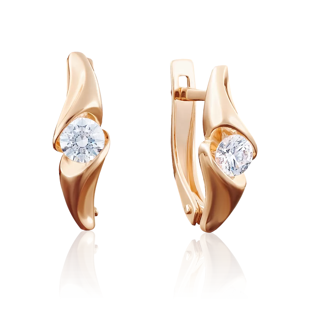 Серьги с английским замком из красного золота с бриллиантом 02-3888-00-101-1110-30