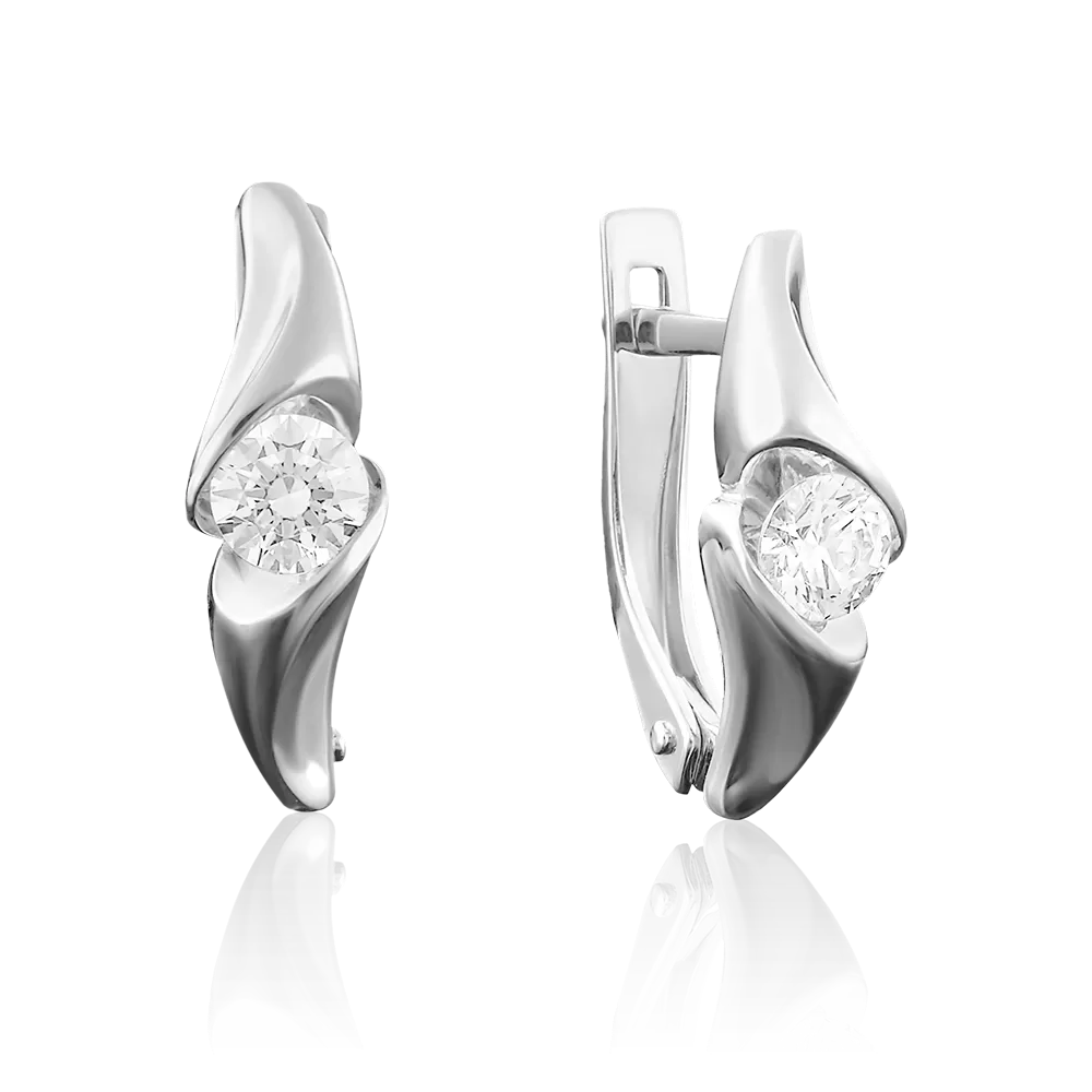 Серьги с английским замком из белого золота с бриллиантом 02-3888-00-101-1120-30