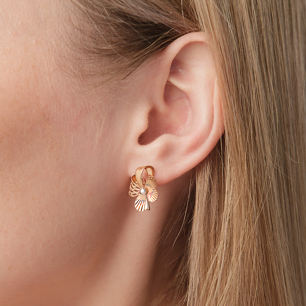 Серьги «Ромашки» с английским замком из красного золота 02-3890-00-000-1110-48