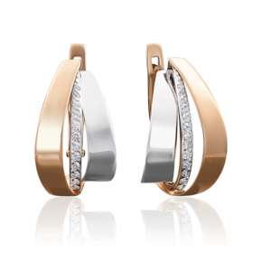 Серьги с английским замком из комбинированного золота с фианитами 02-3891-00-401-1111-23