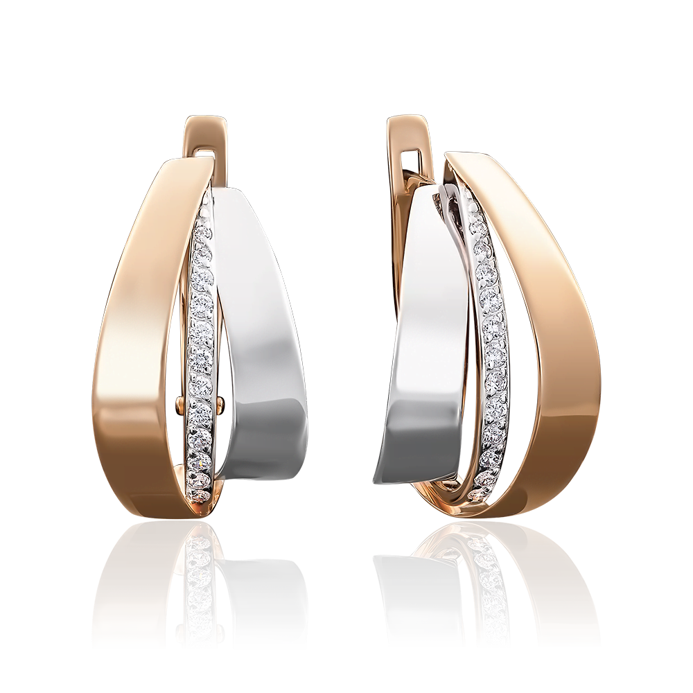 Серьги с английским замком из комбинированного золота с фианитами 02-3891-00-401-1111-23