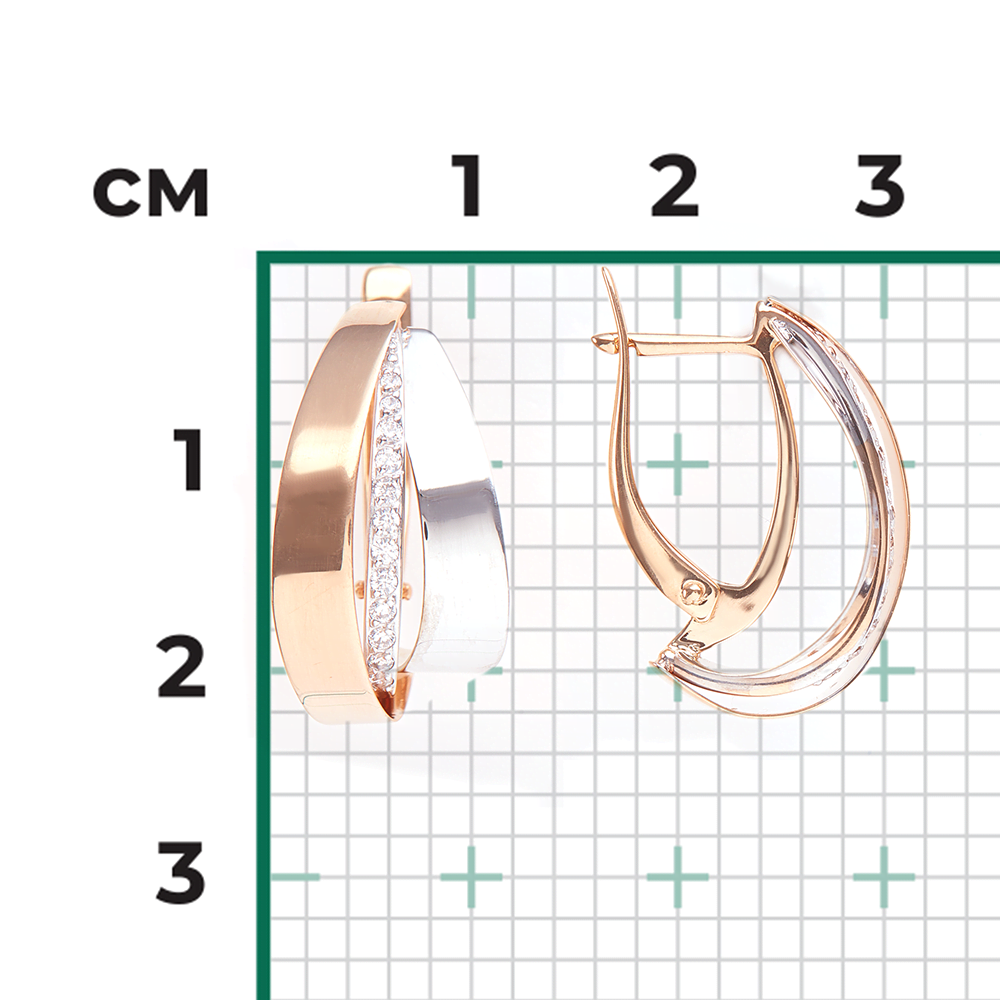 Серьги с английским замком из комбинированного золота с фианитами 02-3891-00-401-1111-23