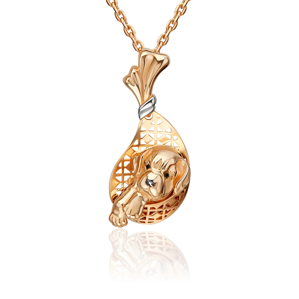 Подвеска «Щенок» из красного золота с эмалью 03-2649-00-000-1110-48