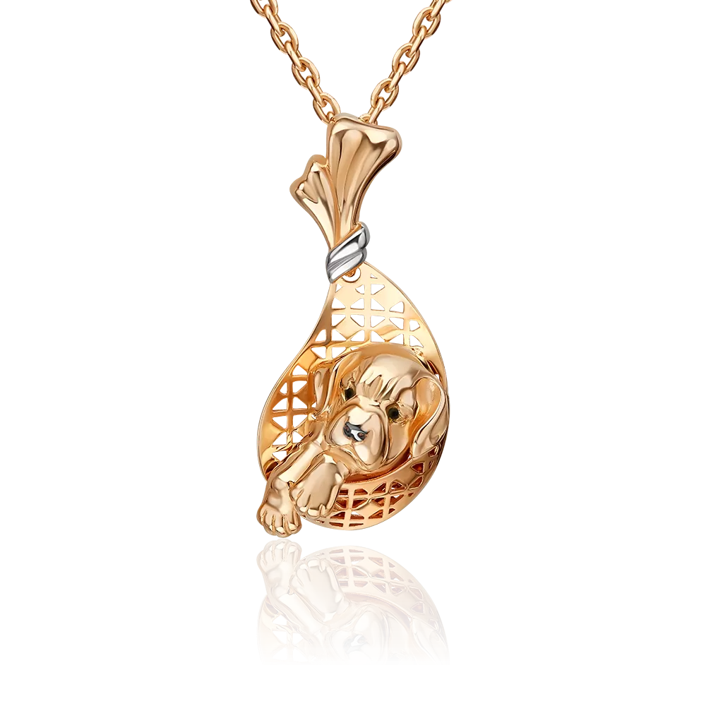 Подвеска «Щенок» из красного золота с эмалью 03-2649-00-000-1110-48