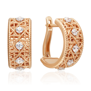 Серьги с английским замком из красного золота с фианитами 02-5558-00-401-1110