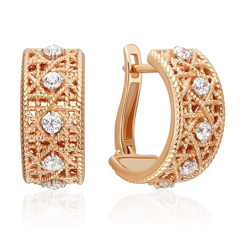 Серьги с английским замком из красного золота с фианитами 02-5558-00-401-1110