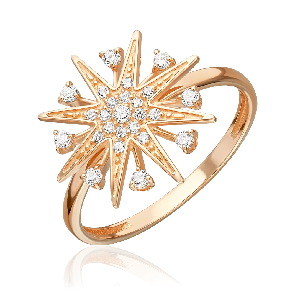 Кольцо «Звезда» из красного золота с фианитами 01-5970-00-401-1110