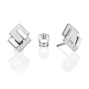 Серьги-пусеты из белого золота с фианитами