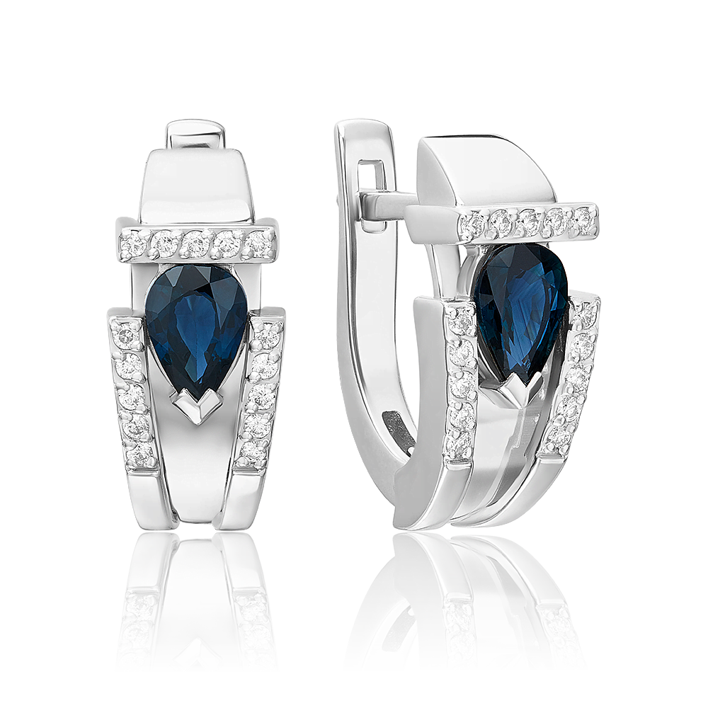 Серьги с английским замком из белого золота с сапфиром и бриллиантами 02-5244-00-105-1120