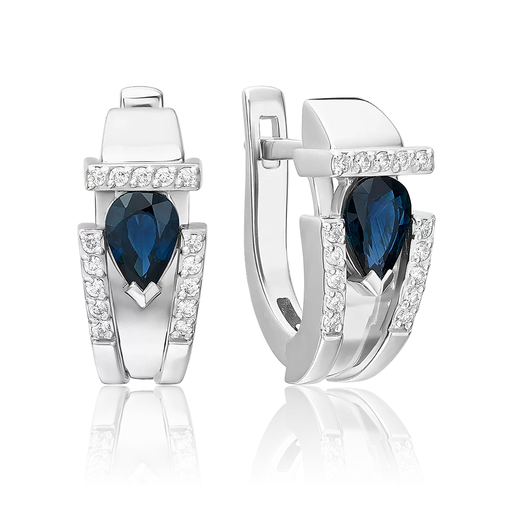 Серьги с английским замком из белого золота с сапфиром и бриллиантами 02-5244-00-105-1120
