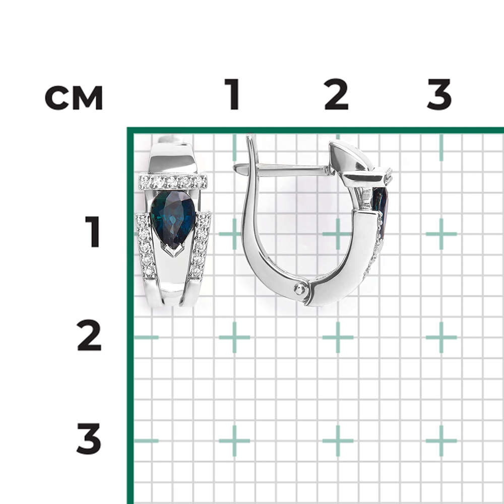 Серьги с английским замком из белого золота с сапфиром и бриллиантами 02-5244-00-105-1120