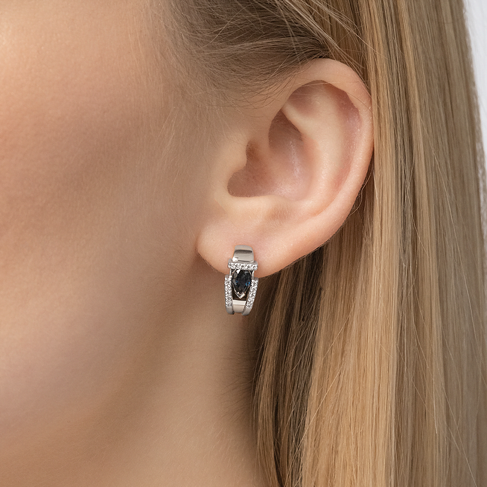 Серьги с английским замком из белого золота с сапфиром и бриллиантами 02-5244-00-105-1120