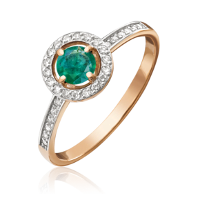 Кольцо из красного золота с изумрудом и бриллиантами