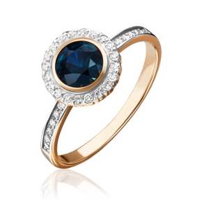 Кольцо из красного золота с сапфиром и бриллиантами