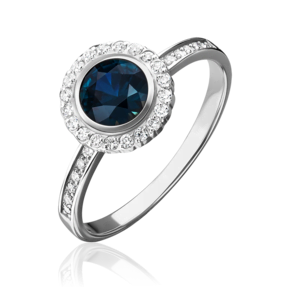 Кольцо из белого золота с сапфиром и бриллиантами