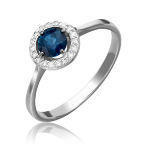 Кольцо из белого золота с сапфиром и бриллиантами