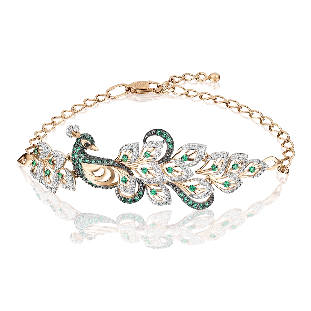 Браслет «Павлин» из красного золота с фианитами 05-0555-01-404-1110-52