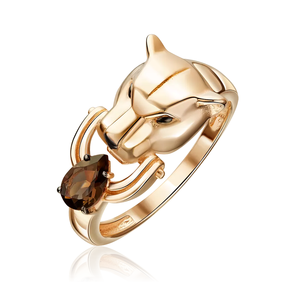 Кольцо «Пантера» из красного золота с кварцем дымчатым 01-5884-00-202-1110