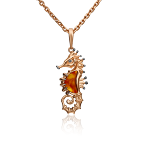 Подвеска «Морской конёк» из красного золота с янтарём 03-2973-00-271-1110-46