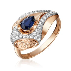 Кольцо из красного золота с сапфиром и бриллиантами