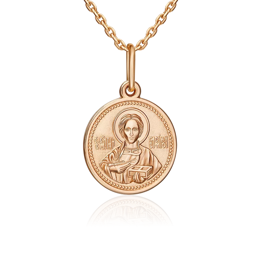 Иконка «Святой великомученик Пантелеймон» из красного золота 03-1807-01-000-1110