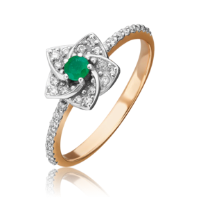 Кольцо «Цветок» из комбинированного золота с изумрудом и бриллиантами 01-1574-00-106-1111-30