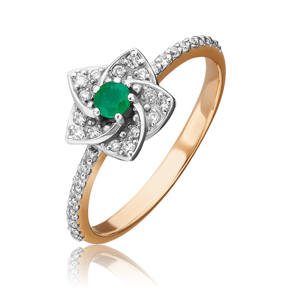 Кольцо «Цветок» из комбинированного золота с изумрудом и бриллиантами 01-1574-00-106-1111-30