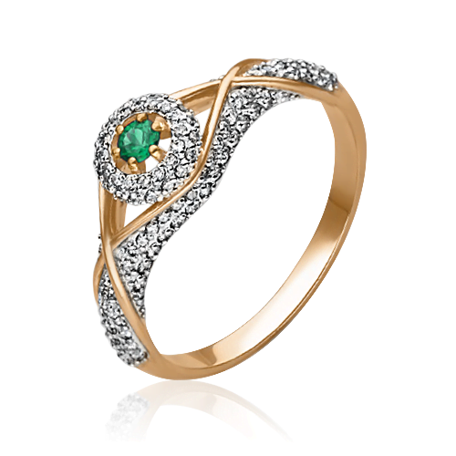 Кольцо из красного золота с изумрудом и бриллиантами 01-1577-00-106-1110-30