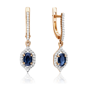 Серьги с английским замком из красного золота с сапфиром и бриллиантами 02-0936-00-105-1110-30