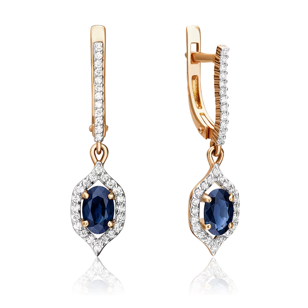 Серьги с английским замком из красного золота с сапфиром и бриллиантами 02-0936-00-105-1110-30