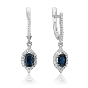 Серьги с английским замком из белого золота с сапфиром и бриллиантами 02-0936-00-105-1120-30