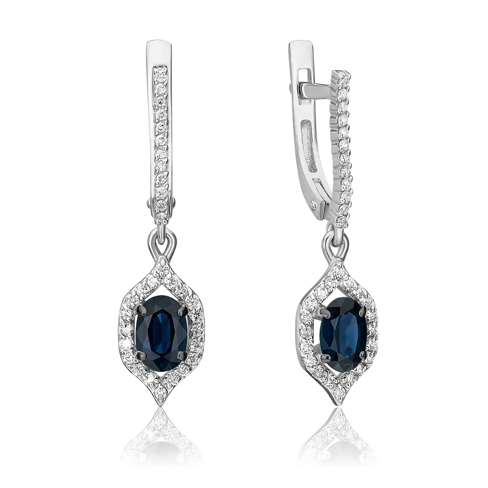 Серьги с английским замком из белого золота с сапфиром и бриллиантами 02-0936-00-105-1120-30