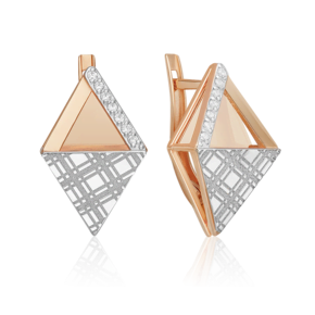 Серьги с принтом «Клетка» из комбинированного золота с фианитами 02-5187-00-401-1111