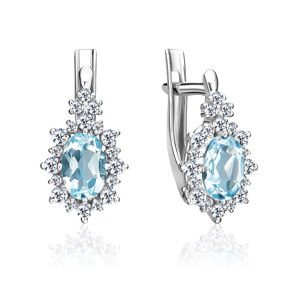 Серьги с английским замком из серебра с топазом и фианитами 02-0960-00-207-0200