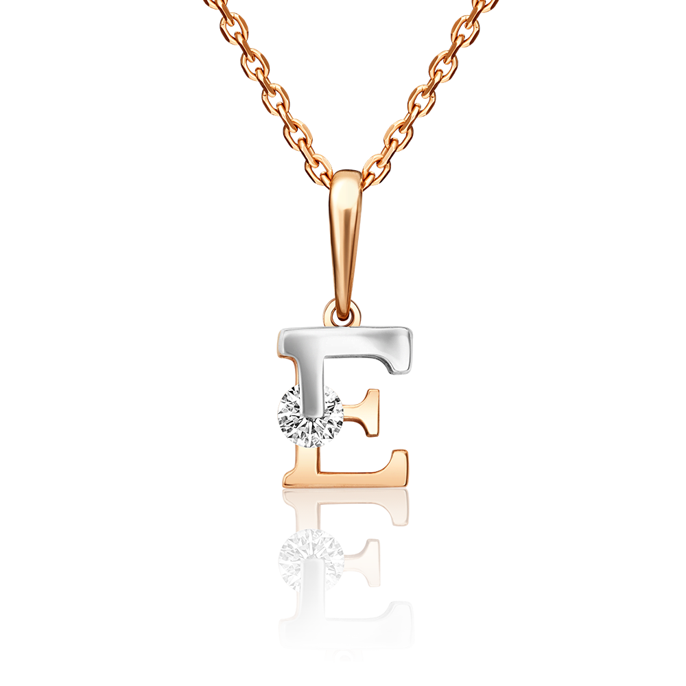 Подвеска «Буква Е» из комбинированного золота с фианитом 03-3119-Е-401-1111