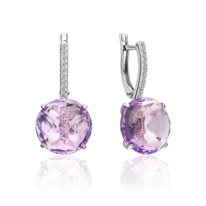 Серьги с английским замком из серебра с аметистом и фианитами 02-2508-00-209-0200