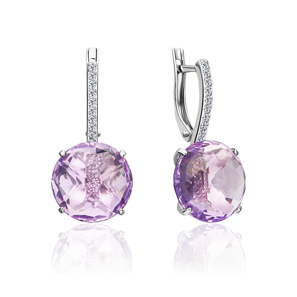 Серьги с английским замком из серебра с аметистом и фианитами 02-2508-00-209-0200