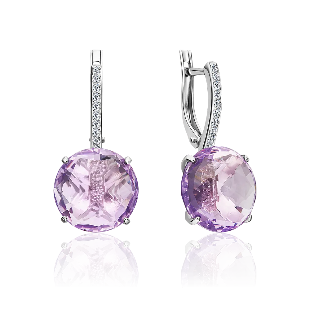 Серьги с английским замком из серебра с аметистом и фианитами 02-2508-00-209-0200