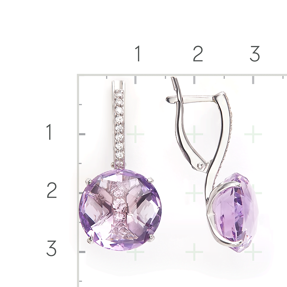 Серьги с английским замком из серебра с аметистом и фианитами 02-2508-00-209-0200