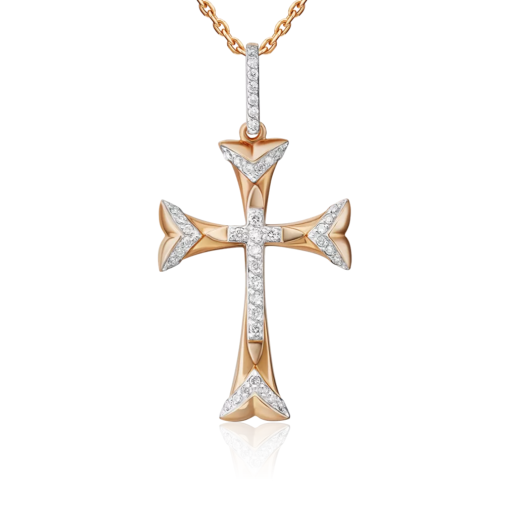 Декоративный крест из красного золота с бриллиантами 03-0464-00-101-1110-30