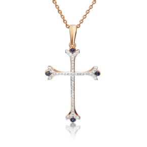 Декоративный крест из красного золота с сапфирами и бриллиантами 03-0468-00-105-1110-30