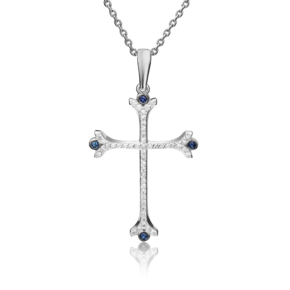 Декоративный крест из белого золота с сапфирами и бриллиантами 03-0469-00-105-1120-30