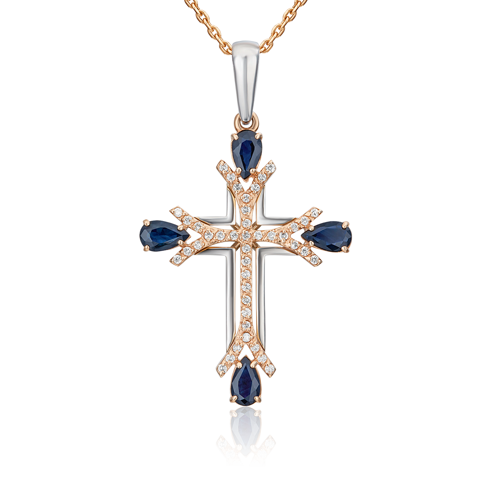 Подвеска из комбинированного золота с сапфирами и бриллиантами 03-0470-00-105-1111-30