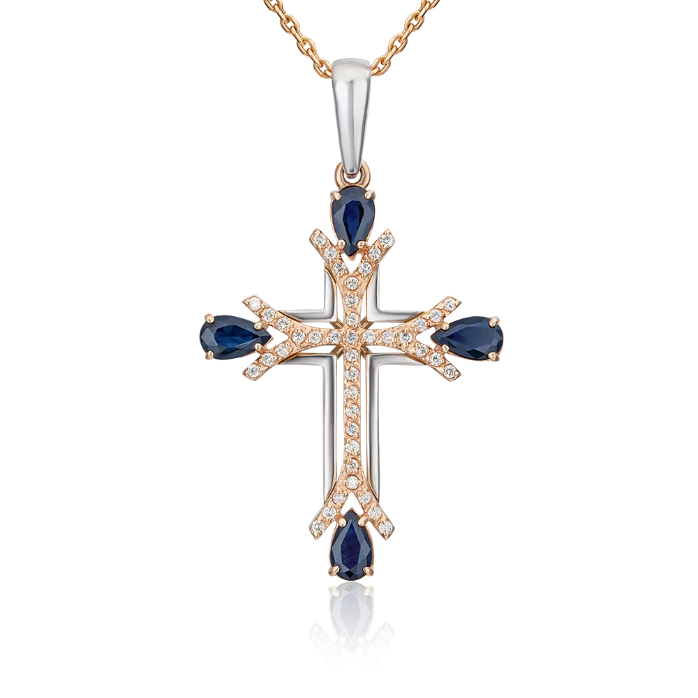 Подвеска из комбинированного золота с сапфирами и бриллиантами 03-0470-00-105-1111-30