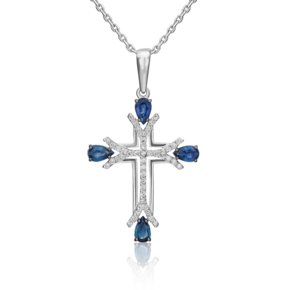Декоративный крест из белого золота с сапфирами и бриллиантами
