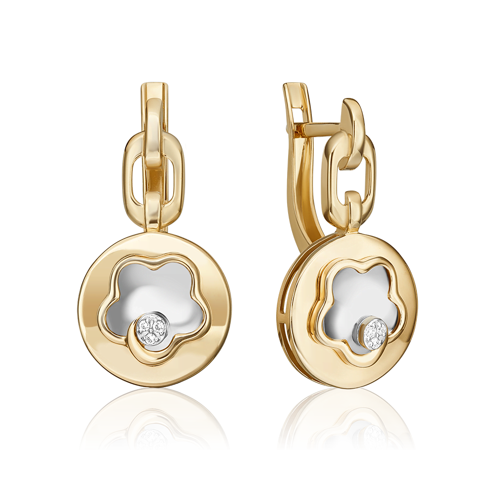 Серьги с английским замком из комбинированного золота с бриллиантами 02-4987-00-101-1121