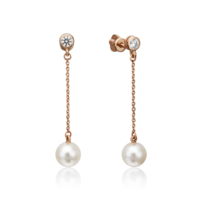 Серьги-пусеты из красного золота с жемчугом культивированным и фианитом 02-4399-00-302-1110-31
