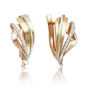 Серьги с английским замком из комбинированного золота с фианитами 02-4199-00-401-1113