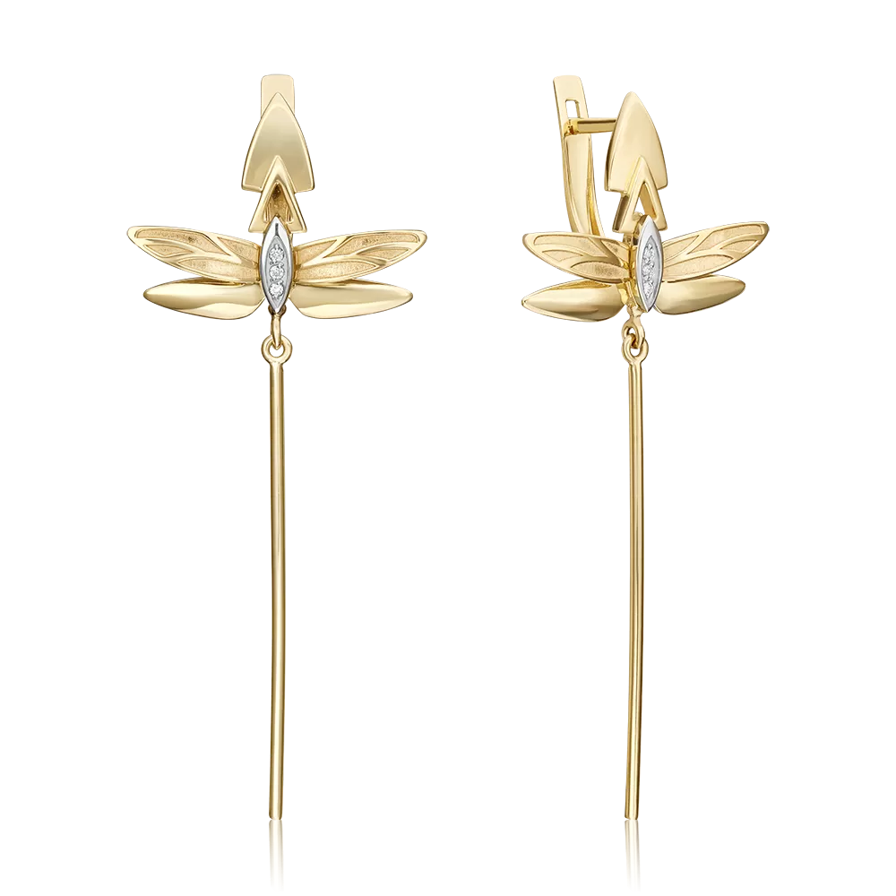 Серьги «Стрекозы. Ценность настоящего» с английским замком из комбинированного золота с бриллиантами 02-4811-00-101-1121